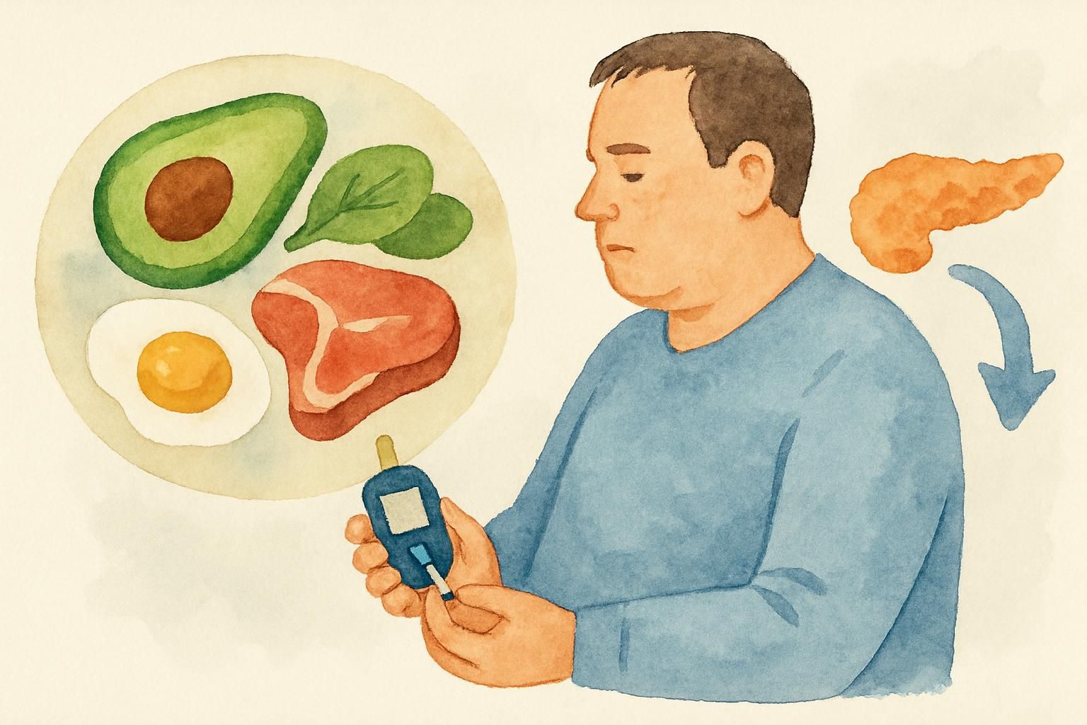 Ilustracja artykułu o diecie ketogenicznej a cukrzycy typu 2 - HbA1c, remisja, badania kliniczne