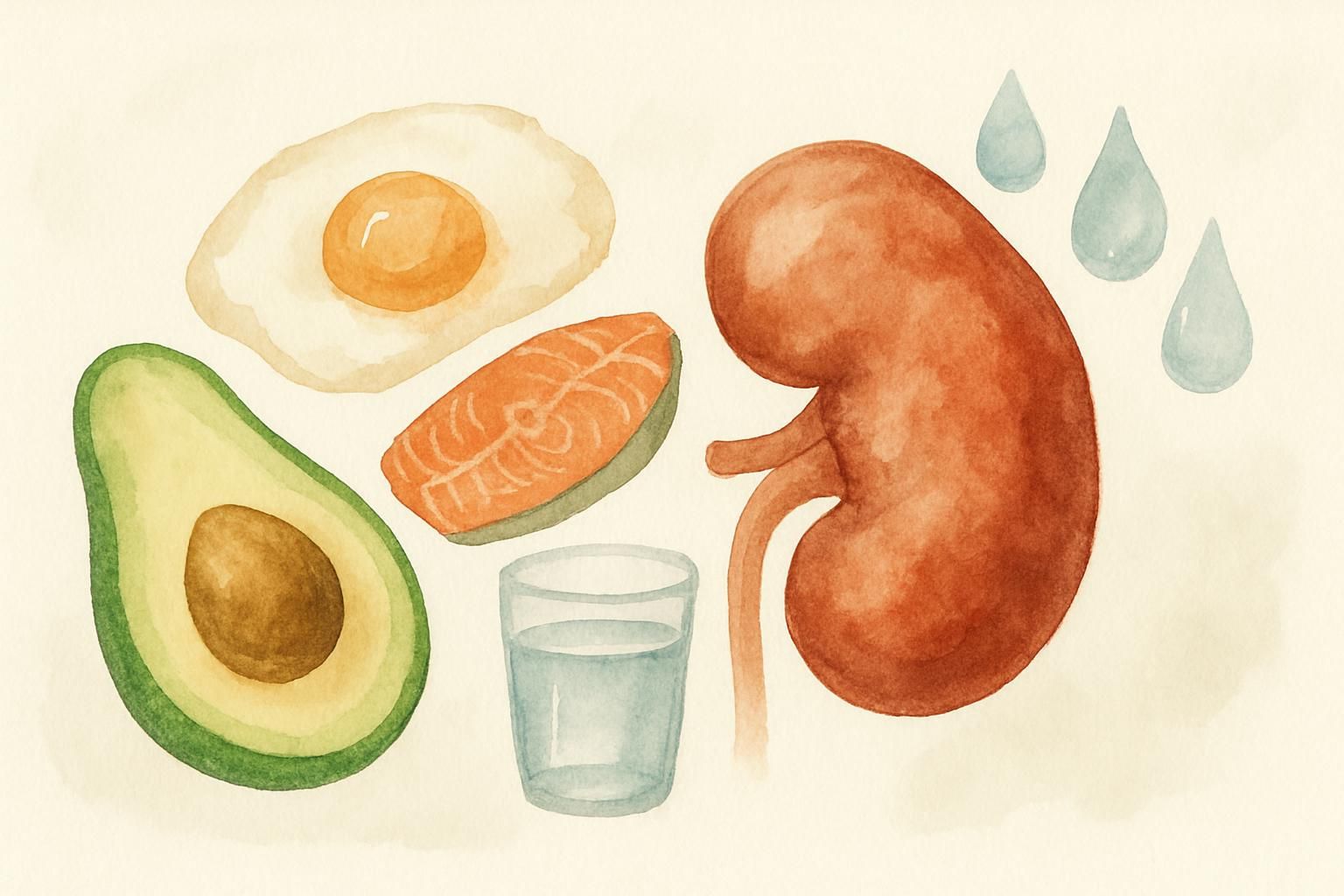 Ilustracja artykułu o wpływie diety ketogenicznej na nerki — kamienie nerkowe, kwas moczowy, eGFR
