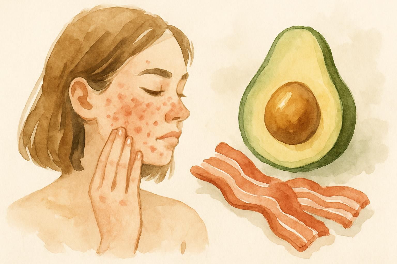 Ilustracja artykułu o wpływie diety ketogenicznej na skórę — trądzik, łuszczyca, egzema, IGF-1